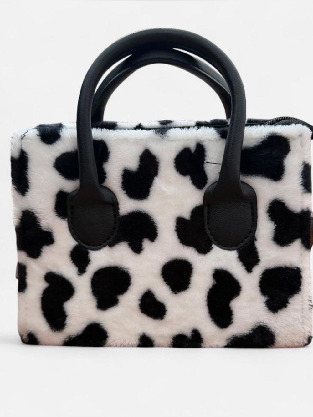 Faux Fur Black & White Cow Print Mini HandBag